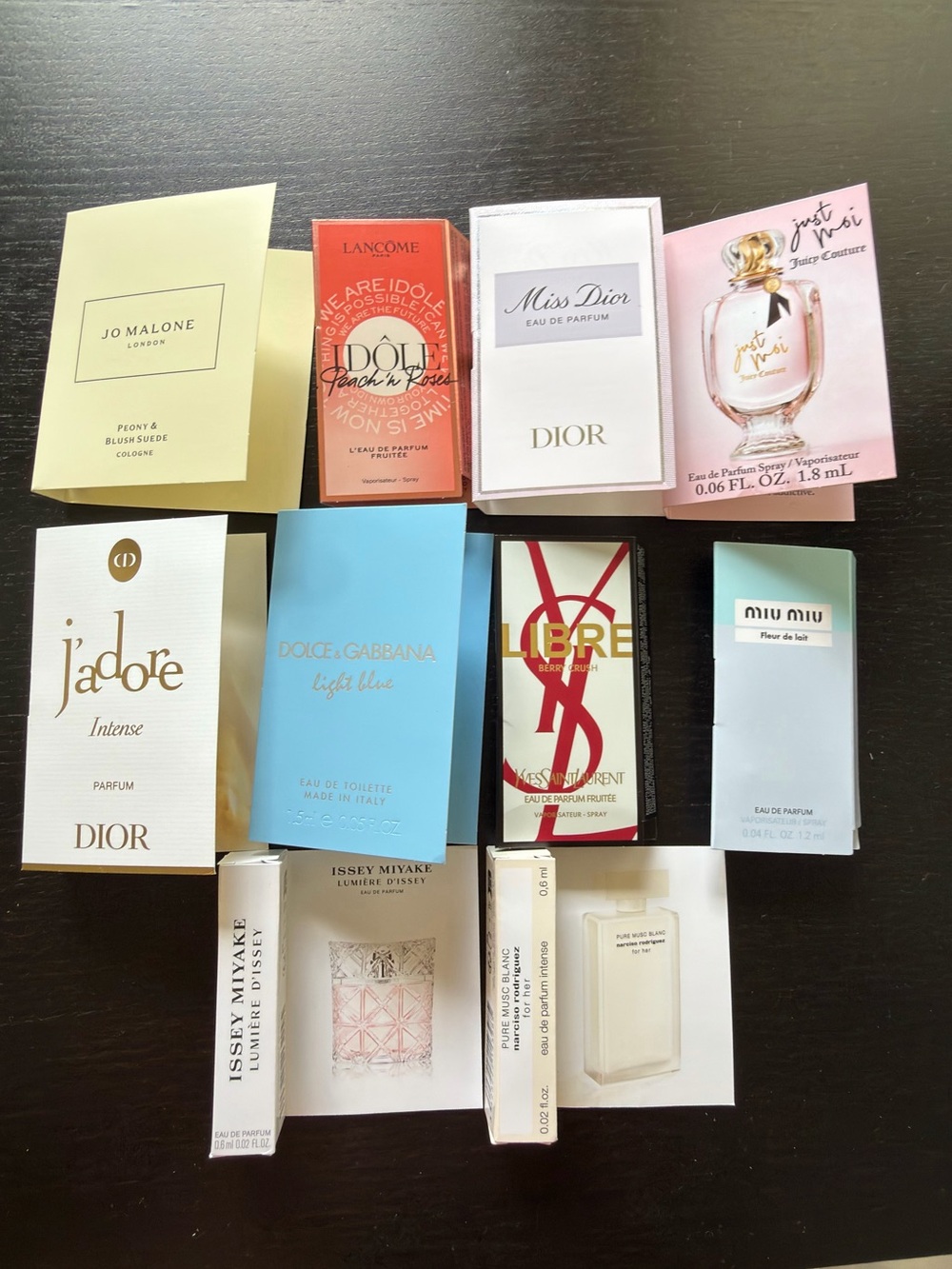Perfume samples dolce jo malone ysl libre jadore dior idole miu x10